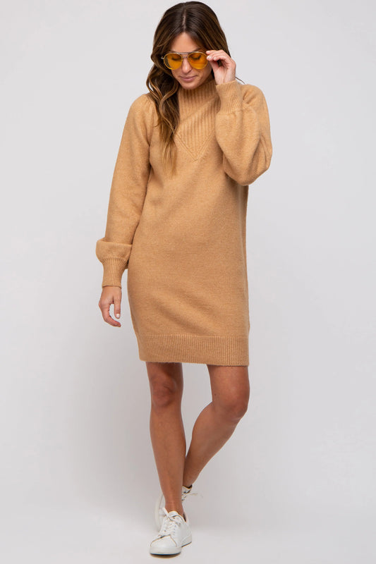 Camel Chunky Knit Sweater Dress PinkBlush
