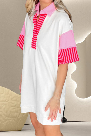 Color Block Johnny Collar Half Sleeve Dress.