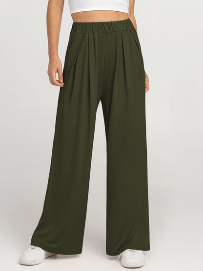 Elastic Waist Wide Leg Pants