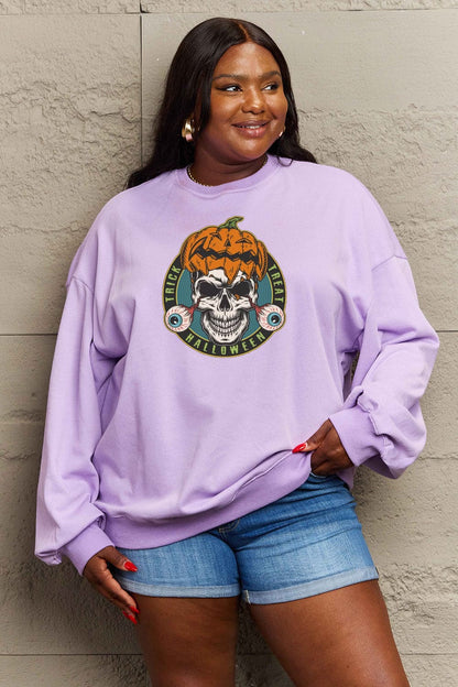 Simply Love Full Size Skull Graphic Sweatshirt.