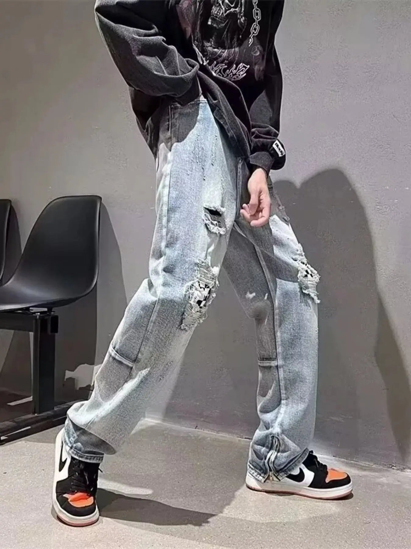 Men's Full Size Ripped Checkerboard Patchwork Jeans Plus Size Simply Love