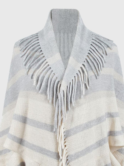 Fringe Detail Open Front Poncho.