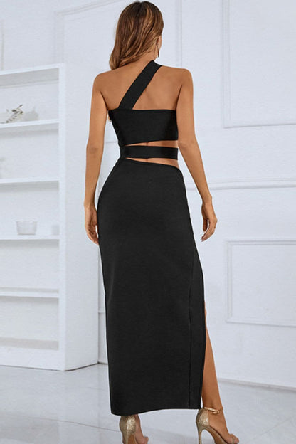 One-Shoulder Cutout Front Split Maxi Dress.