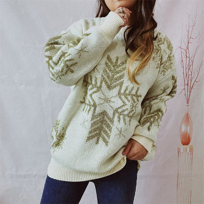 Snowflake Pattern Long Sleeve Sweater.