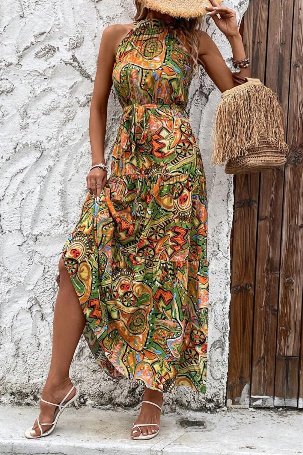 Tied Floral Sleeveless Dress.