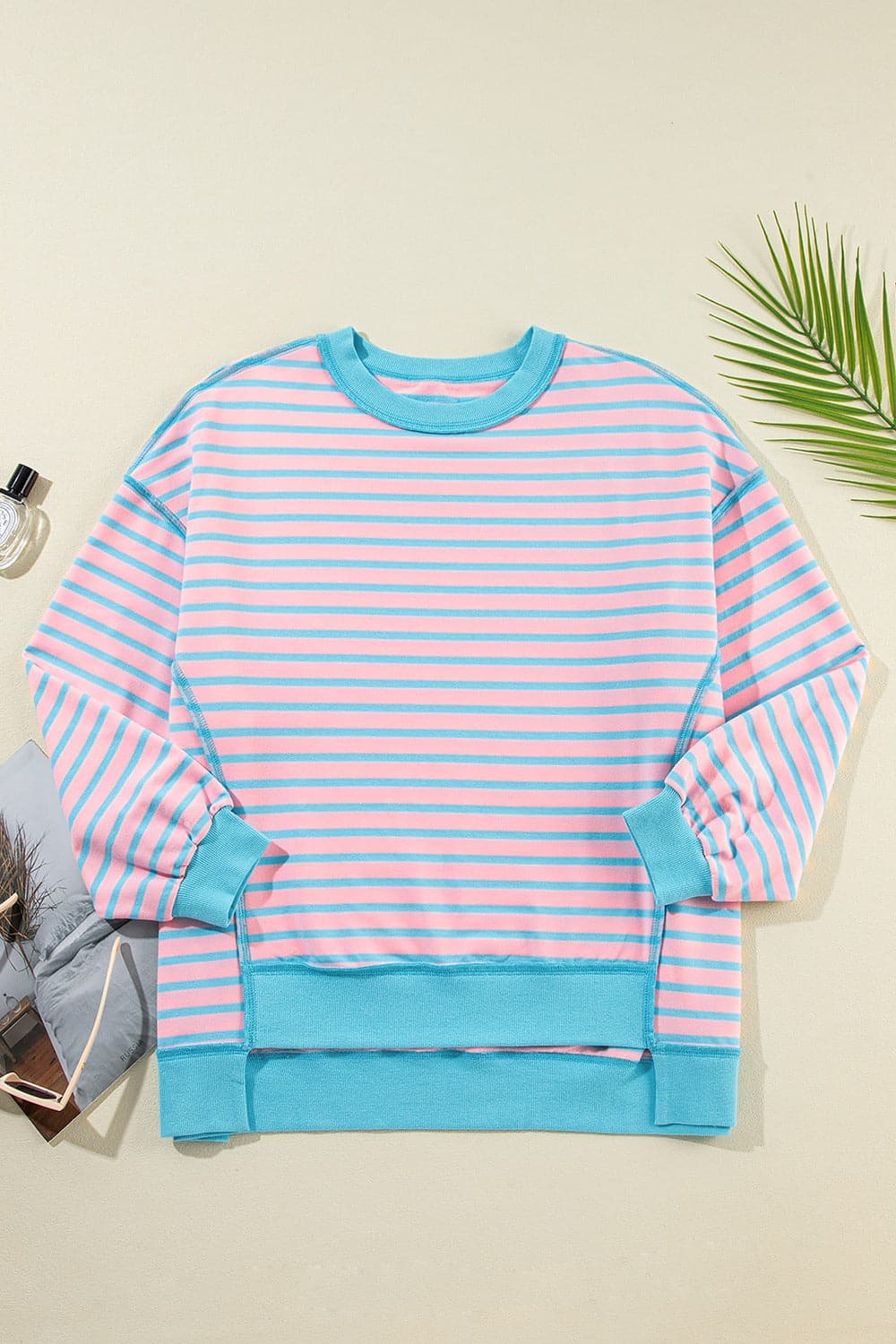 Chic high-low striped long sleeve pullover