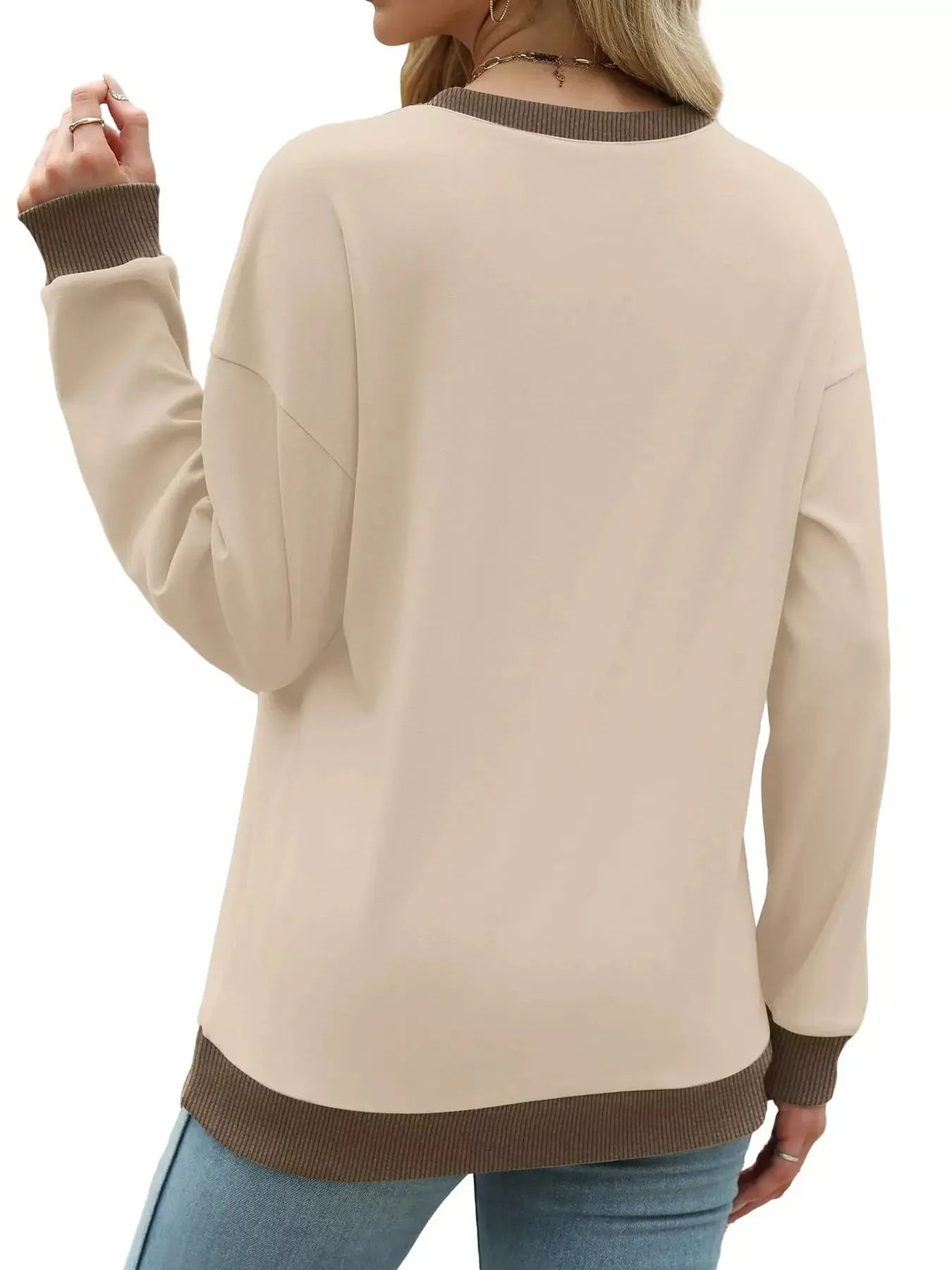 Contrast Trim Crew Neck Casual Sweatshirt Simply Love
