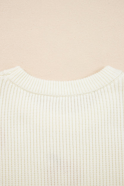 Beige Pumpkin Embroidered Ribbed Thanksgiving Sweater