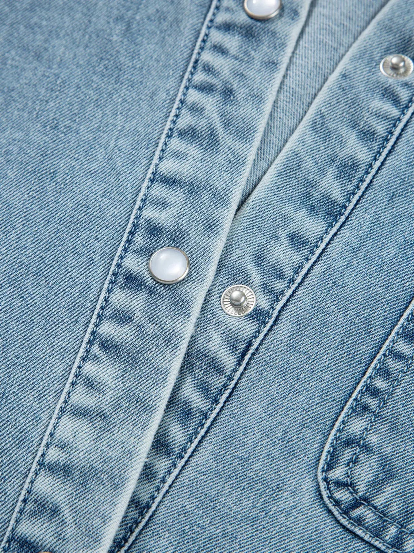 Smocked Cuffs Flared Denim Shirt Mini Dress Simply Love