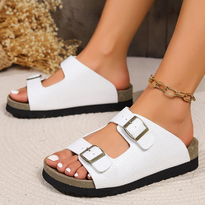 PU Leather Buckle Sandals.