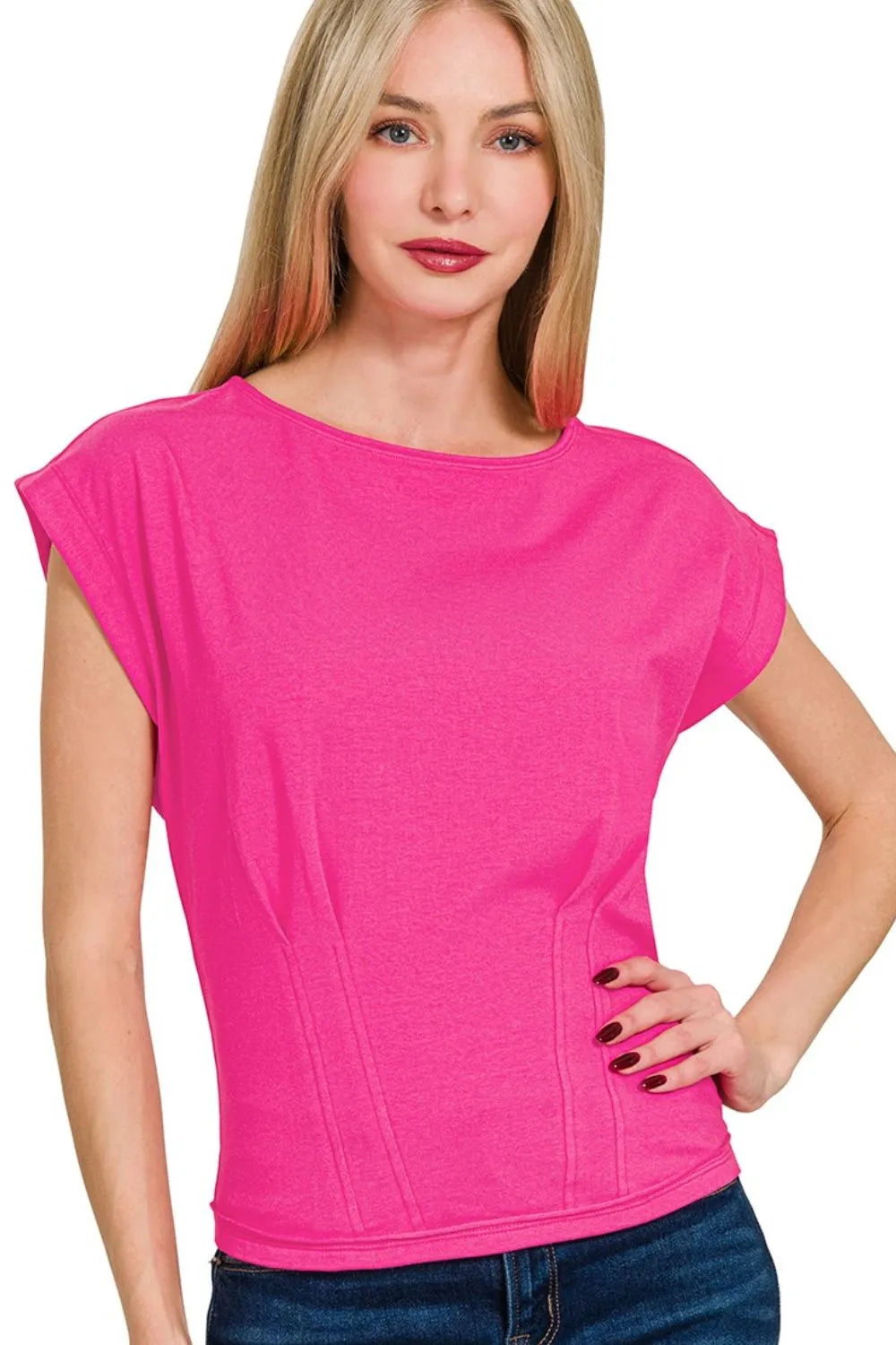 Zenana Gathered Waist Round Neck Top - Love Salve 