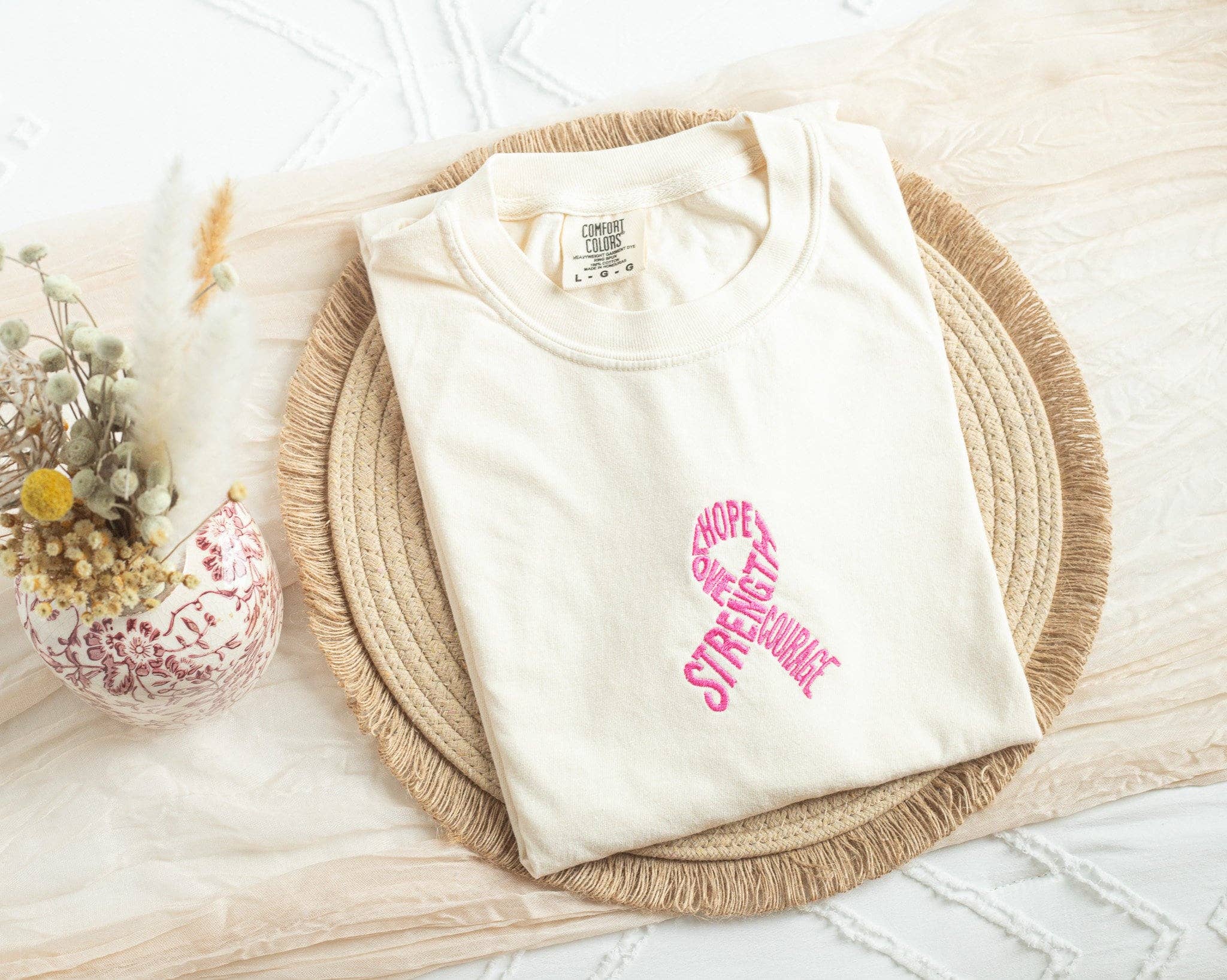 Embroidered Pink Ribbon Breast Cancer Awareness Tee Coco’s Tee Boutique