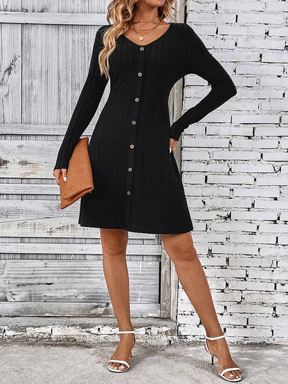 V-Neck Long Sleeve Mini Dress.