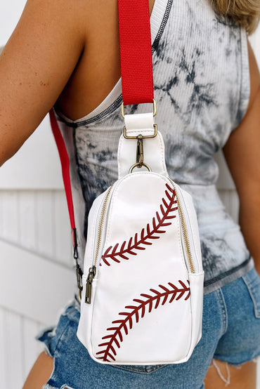 Vibrant Racing Red PU leather sling bag with unique ball pattern