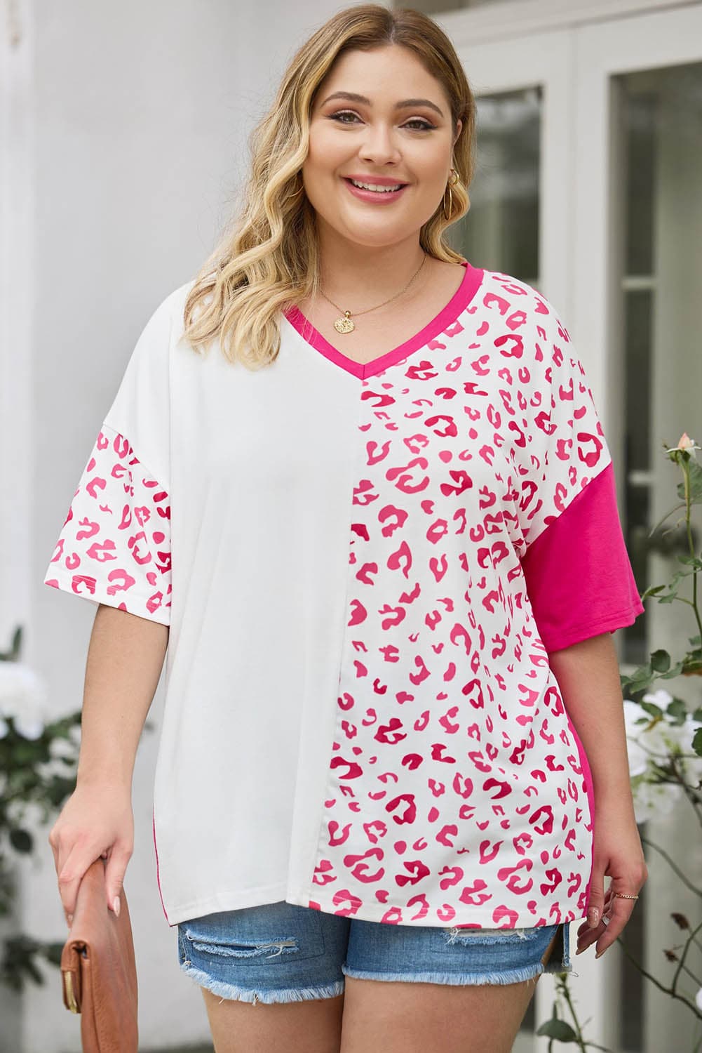 Plus Size Leopard V-Neck T-Shirt.