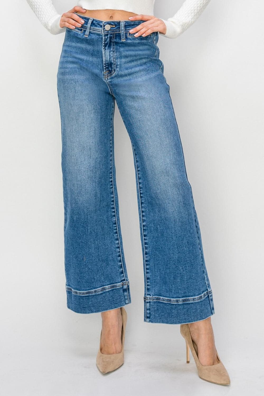 Risen Full Size High Rise Wide Leg Jeans.