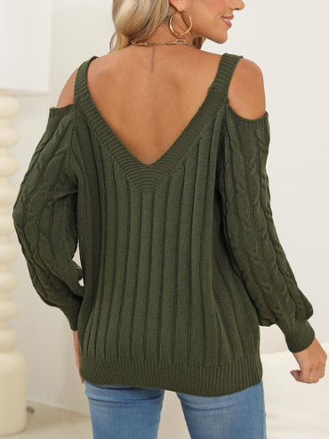 Cozy cable-knit heart v-neck sweater