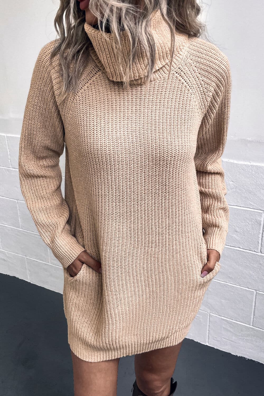 Turtleneck Sweater Dress with Pockets.