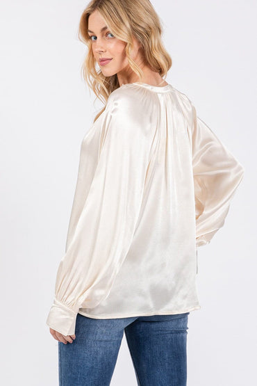 Chic notched long sleeve blouse by SAGE + FIG