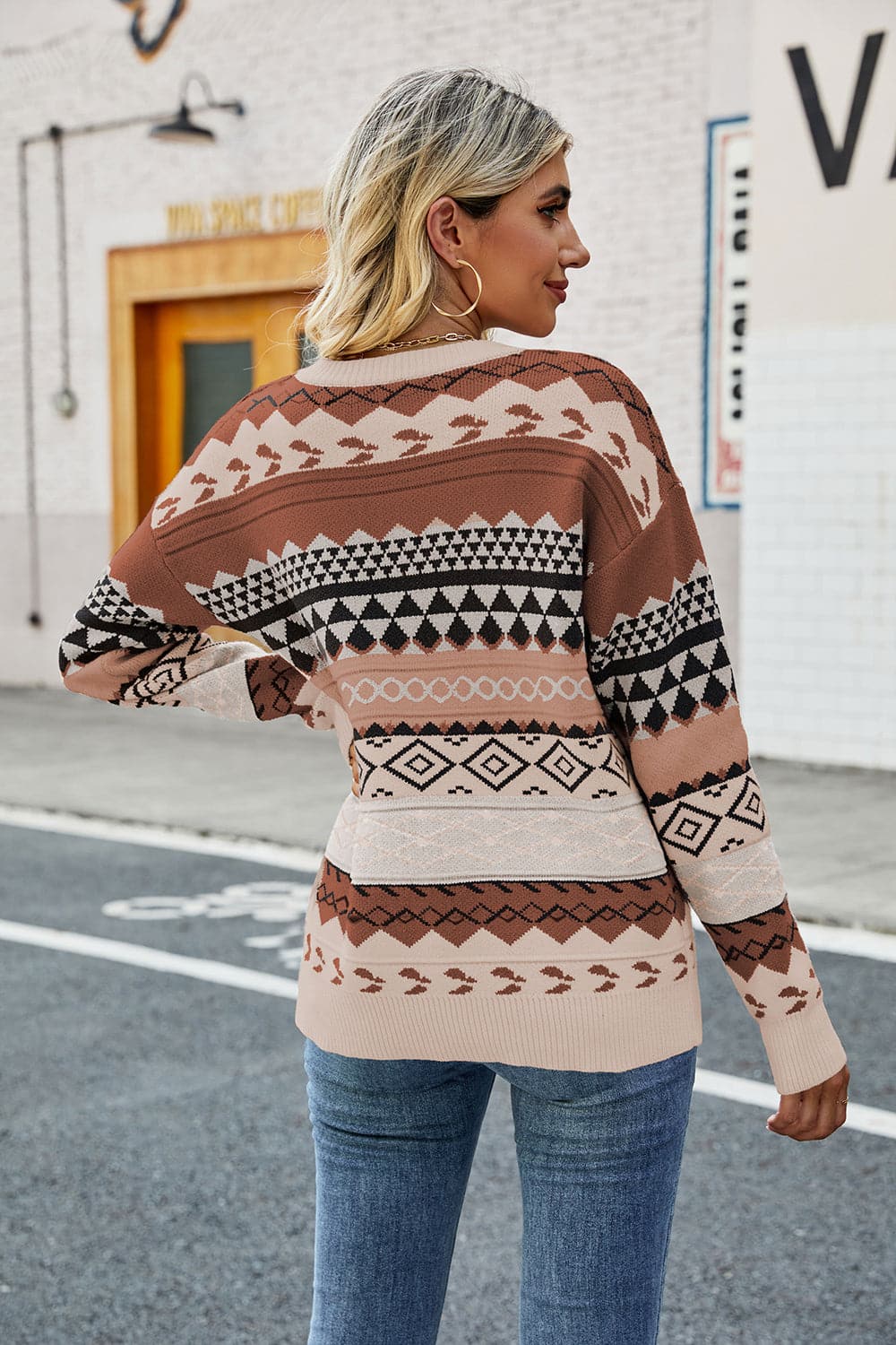 Round Neck Drop Shoulder Sweater.