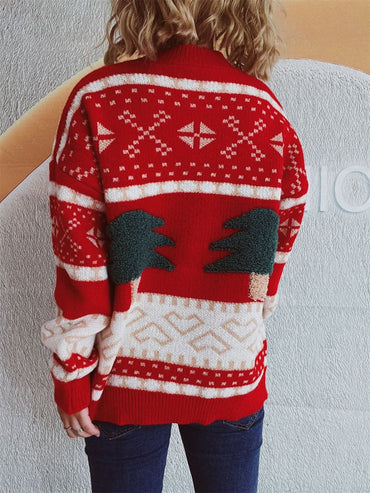 Christmas Tree Mock Neck Long Sleeve Sweater