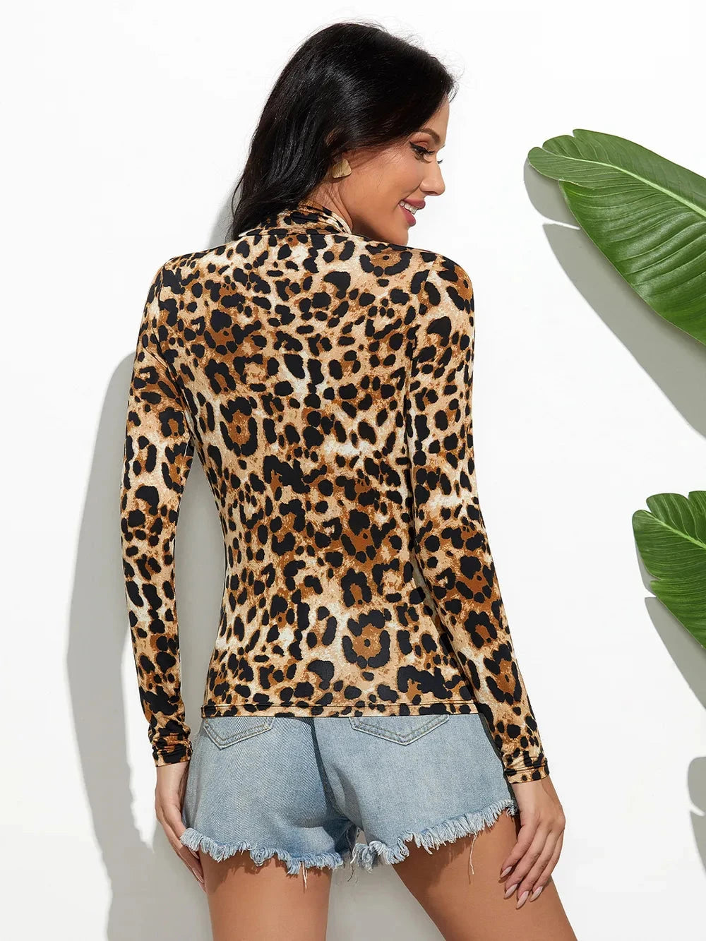 Leopard Mock Neck Long Sleeve T-Shirt Coco’s Tee Boutique