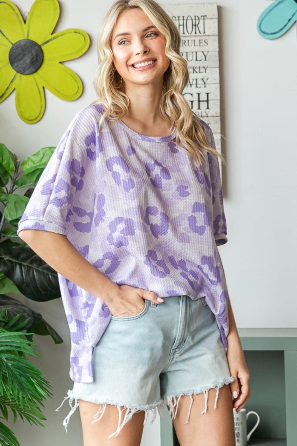 HOPELY Print Waffle Oversized T-Shirt.