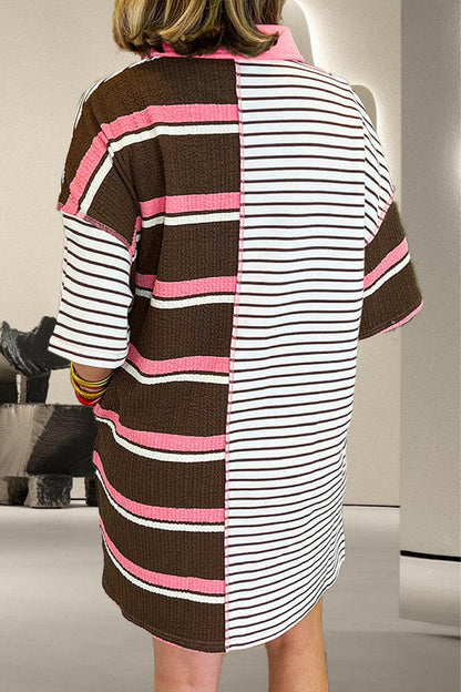 Striped Collared Neck Half Sleeve Mini Dress.