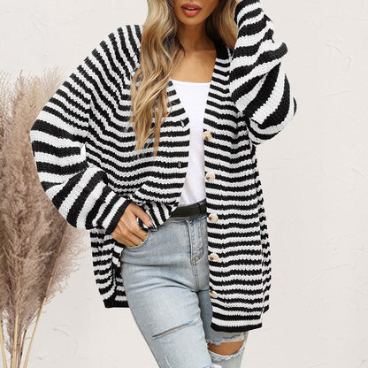 Striped Button Down Long Sleeve Cardigan.