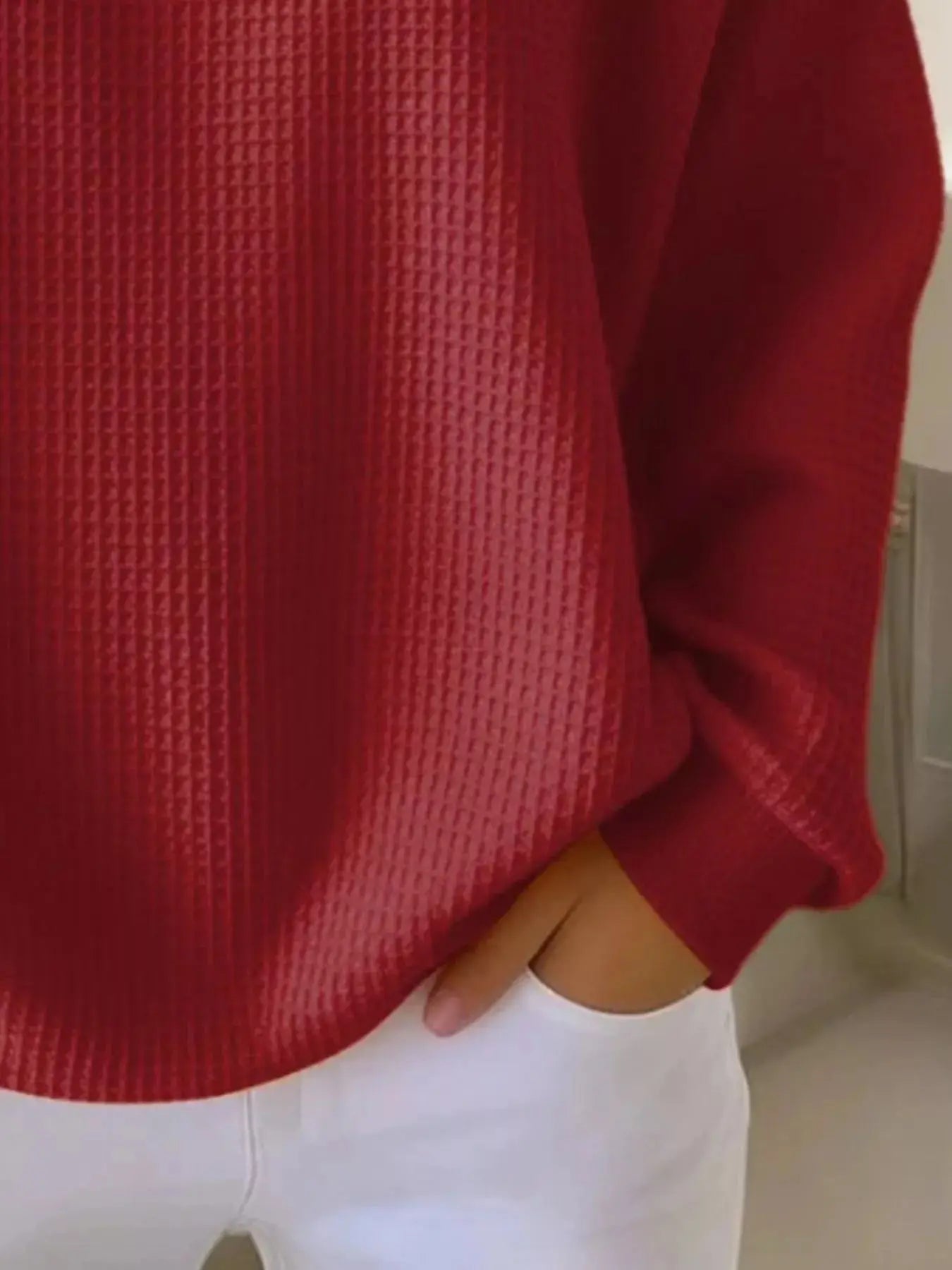 Full Size Casual Waffle Knit Button Detail Pullover Plus Size Simply Love