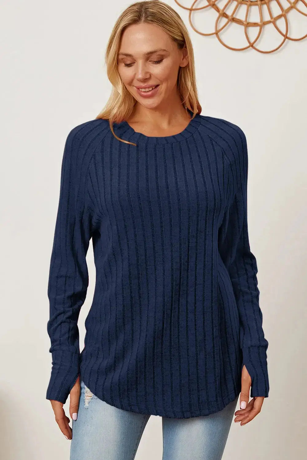 Basic Bae Full Size Ribbed Thumbhole Sleeve T-Shirt - Love Salve
