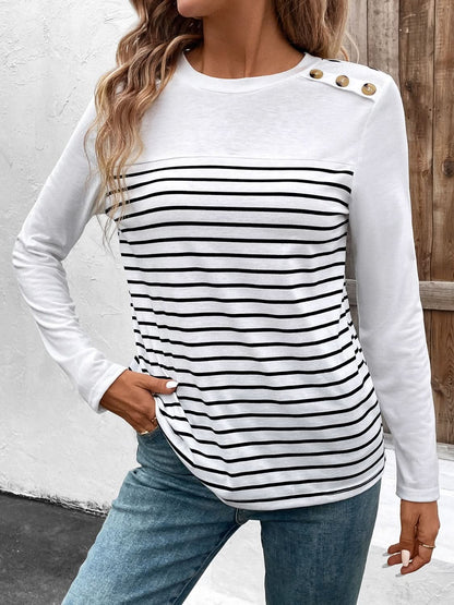 Chic striped tee with buttons