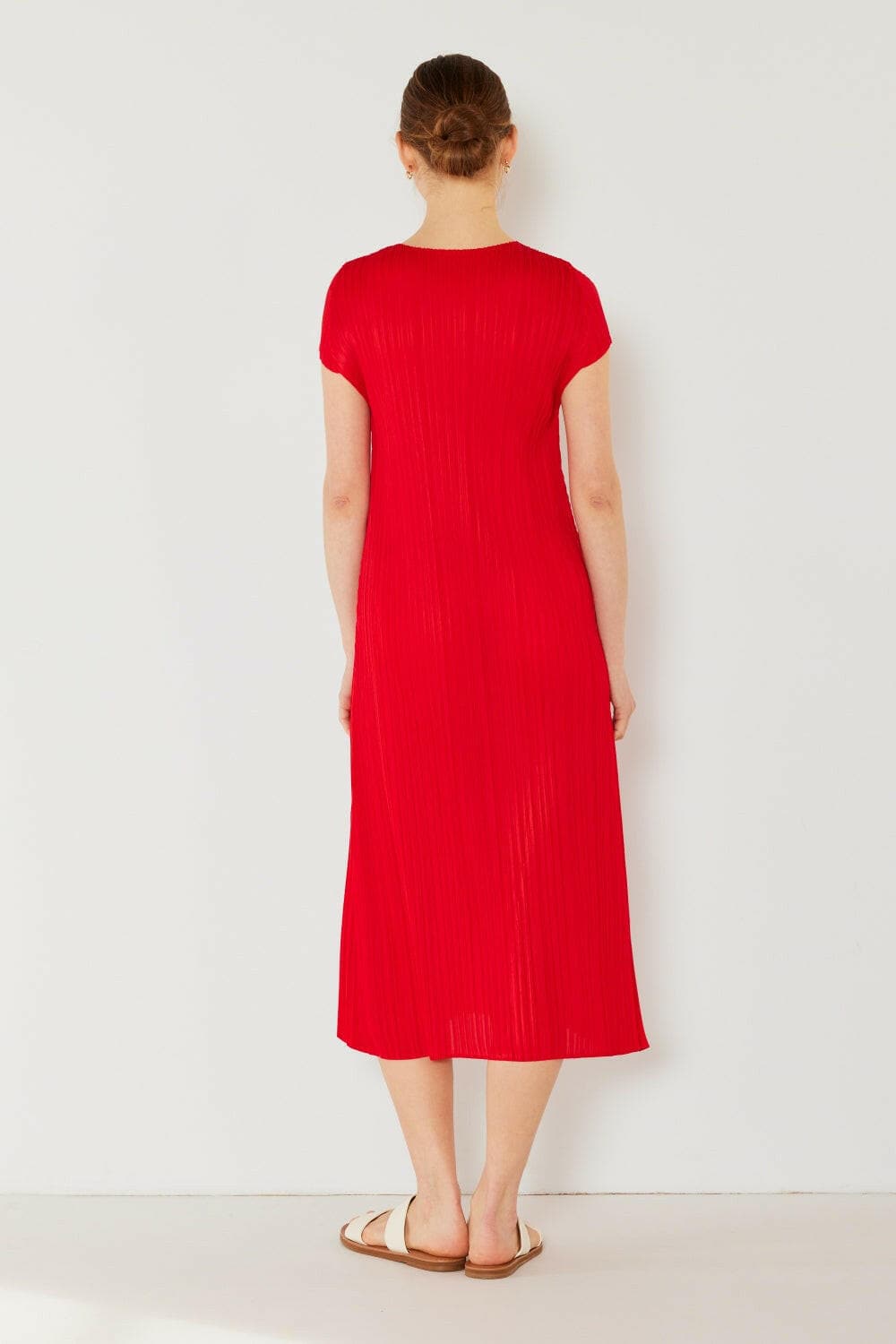 Marina West Swim Pleated Cap Sleeve A-Line Dress.