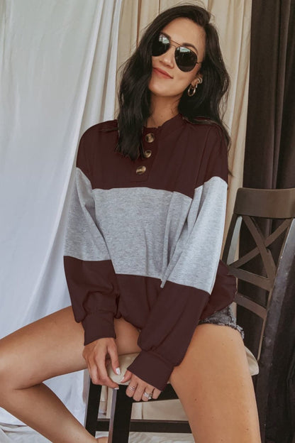 Chic Button-Detail Long Sleeve Pullover