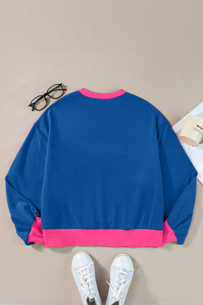 Contrast Round Neck Long Sleeve Sweatshirt.