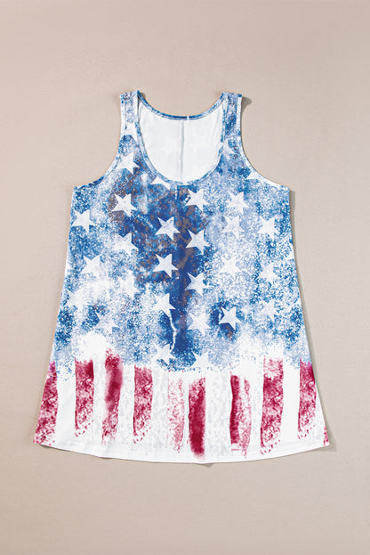 Patriotic blue vintage flag print tank top