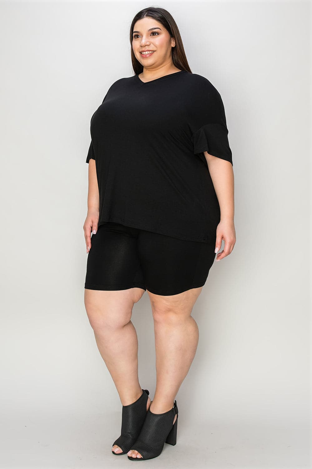 Basic Bae Bamboo Full Size  V-Neck Drop Shoulder T-Shirt and Shorts Set.