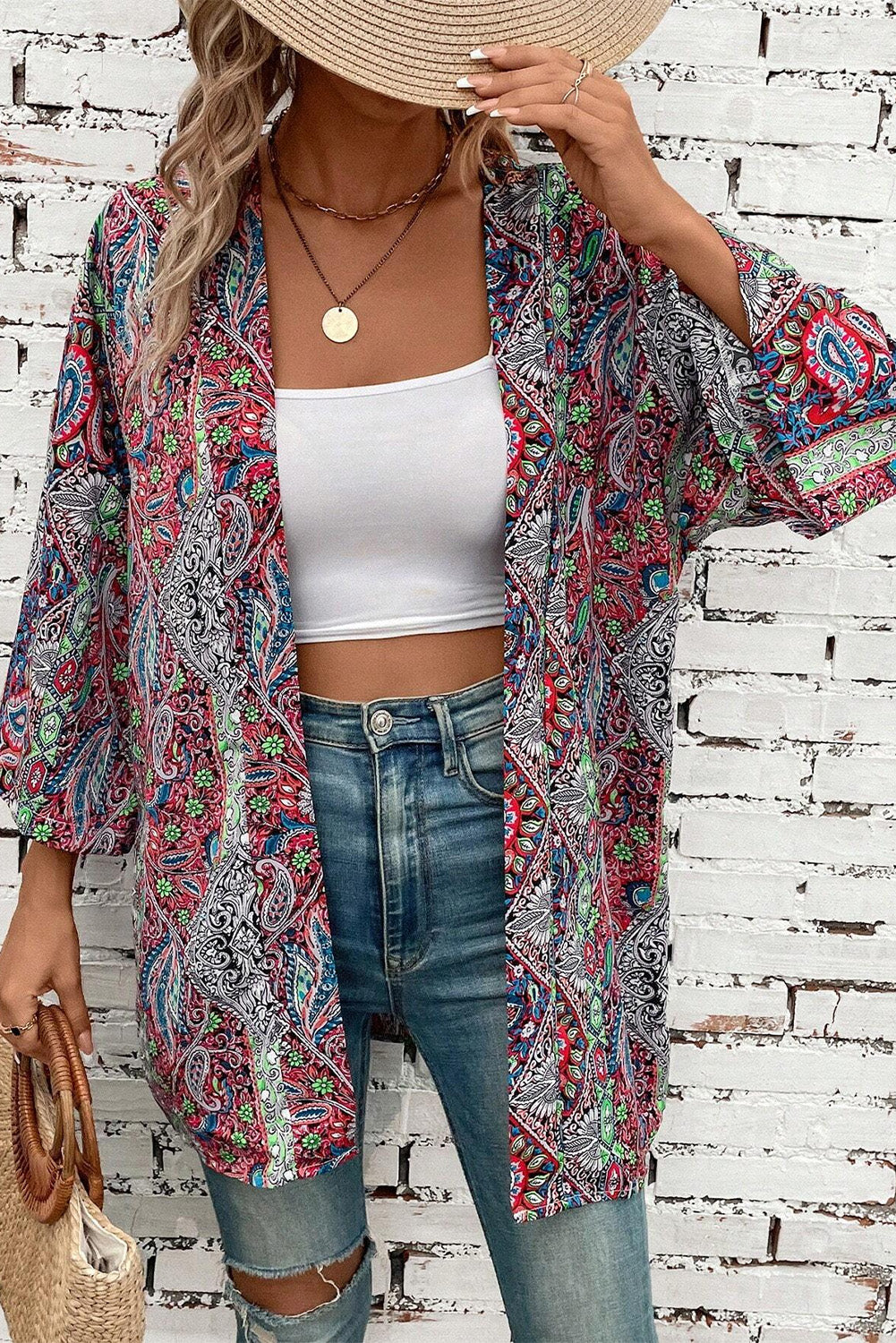 Chic red paisley kimono – stylish layering