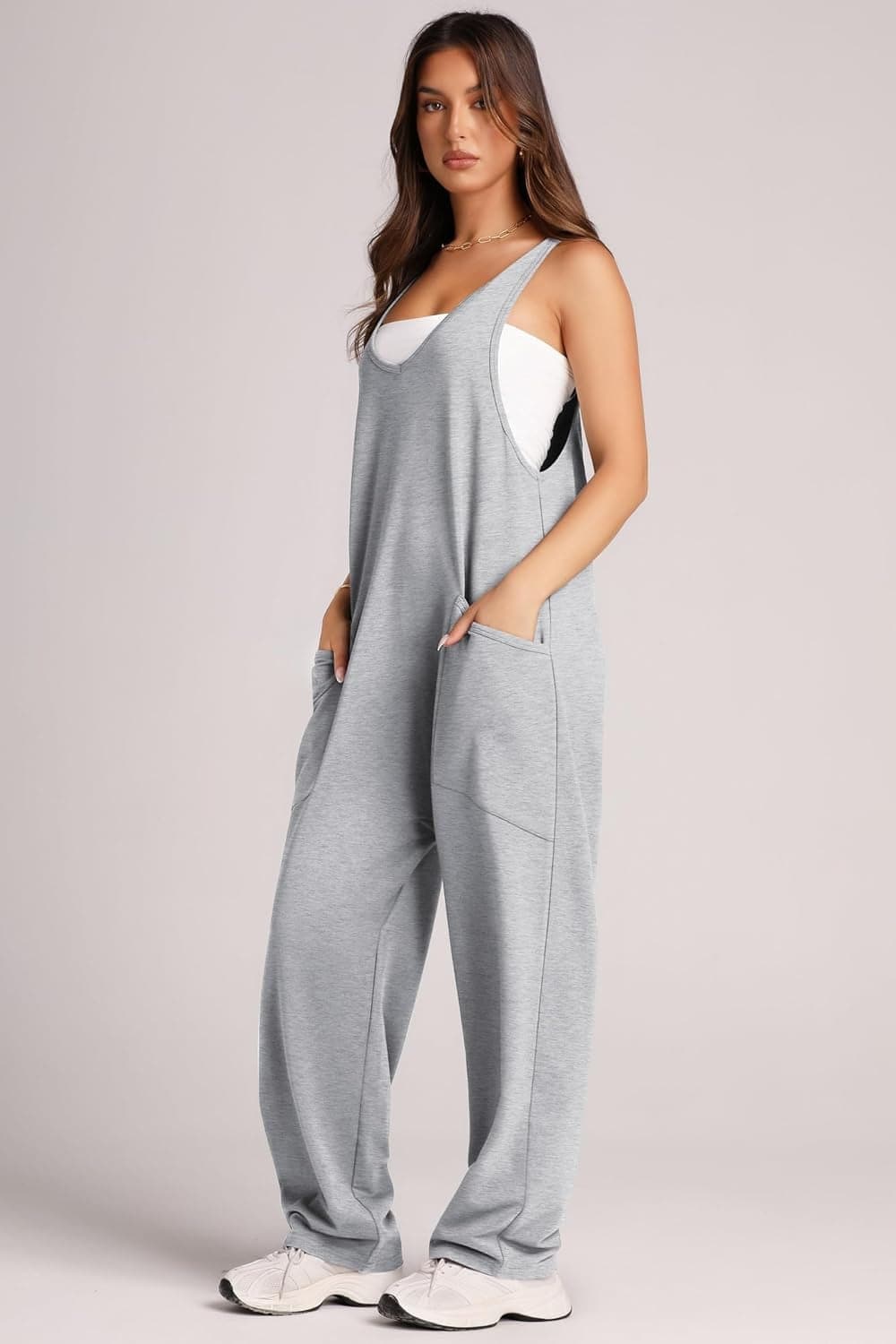 Wide Strap Jumpsuit with Pockets.