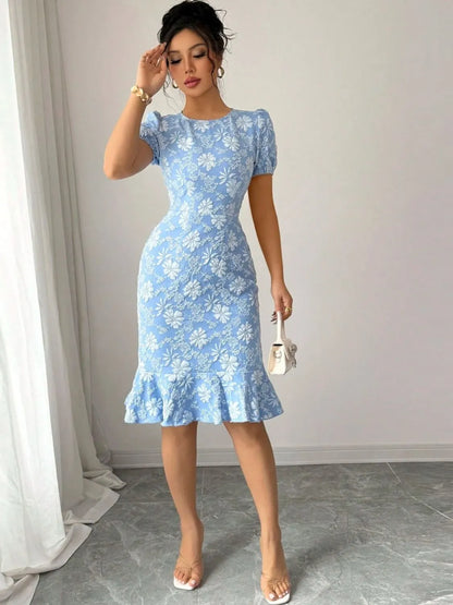 Floral Finesse Ruffle Hem Midi Dress