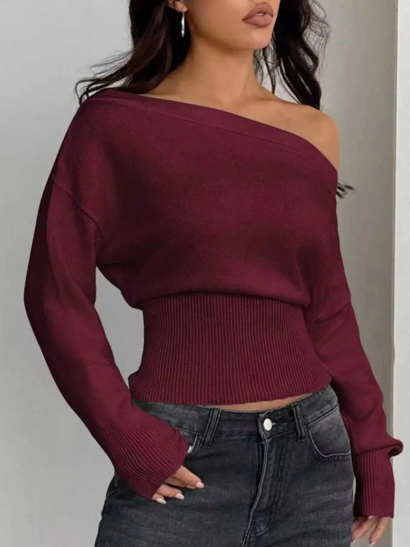 One Shoulder Cropped Sweater Simply Love