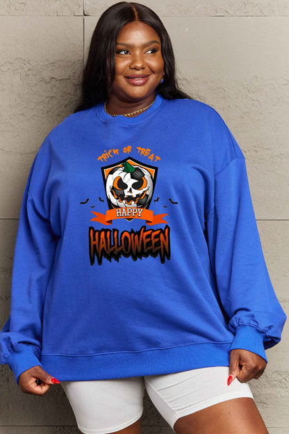 Simply Love Full Size TRICK OR TREAT HAPPY HALLOWEEN Graphic Sweatshirt.