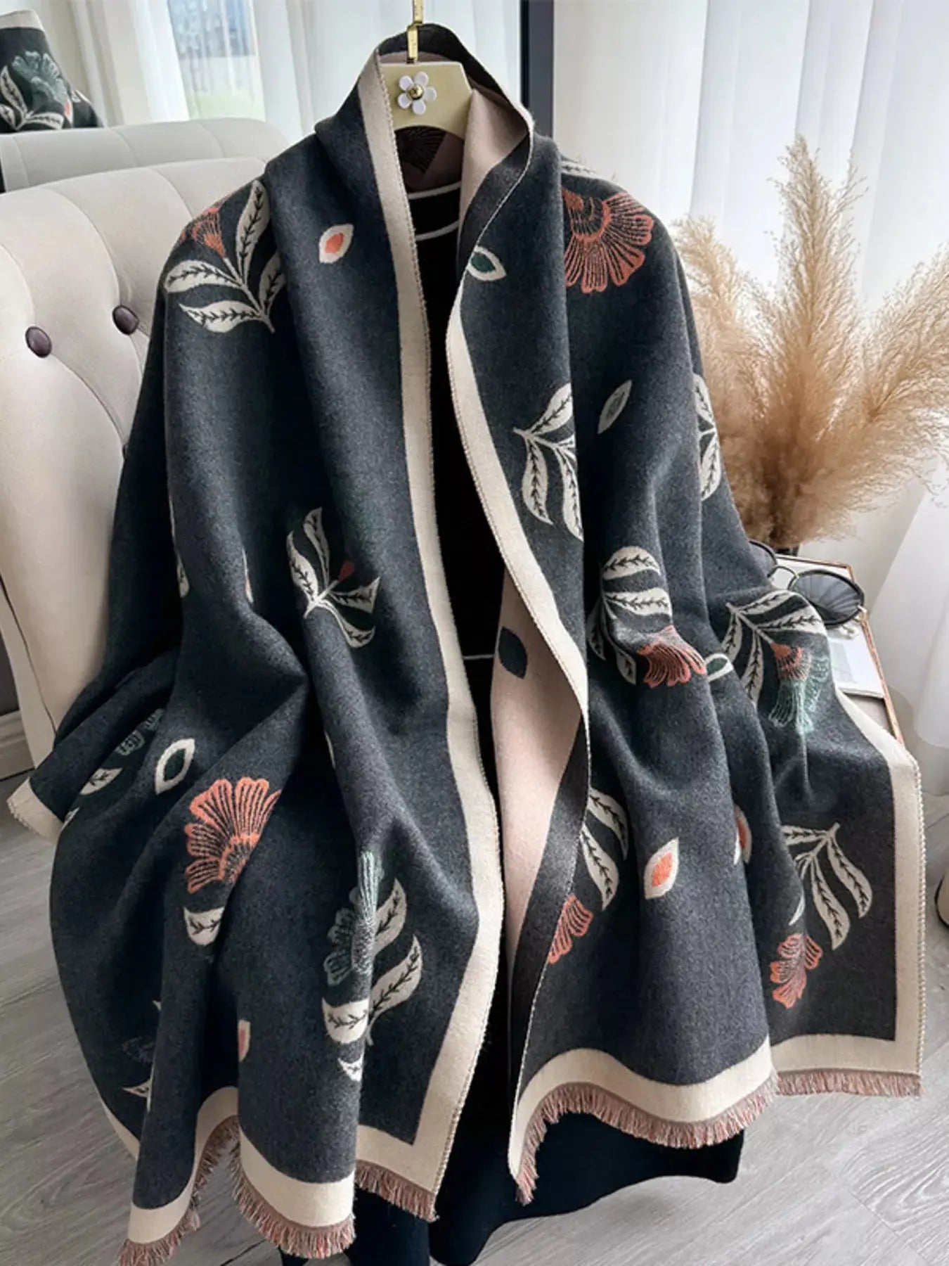 Printed Raw Hem Shawl Simply Love
