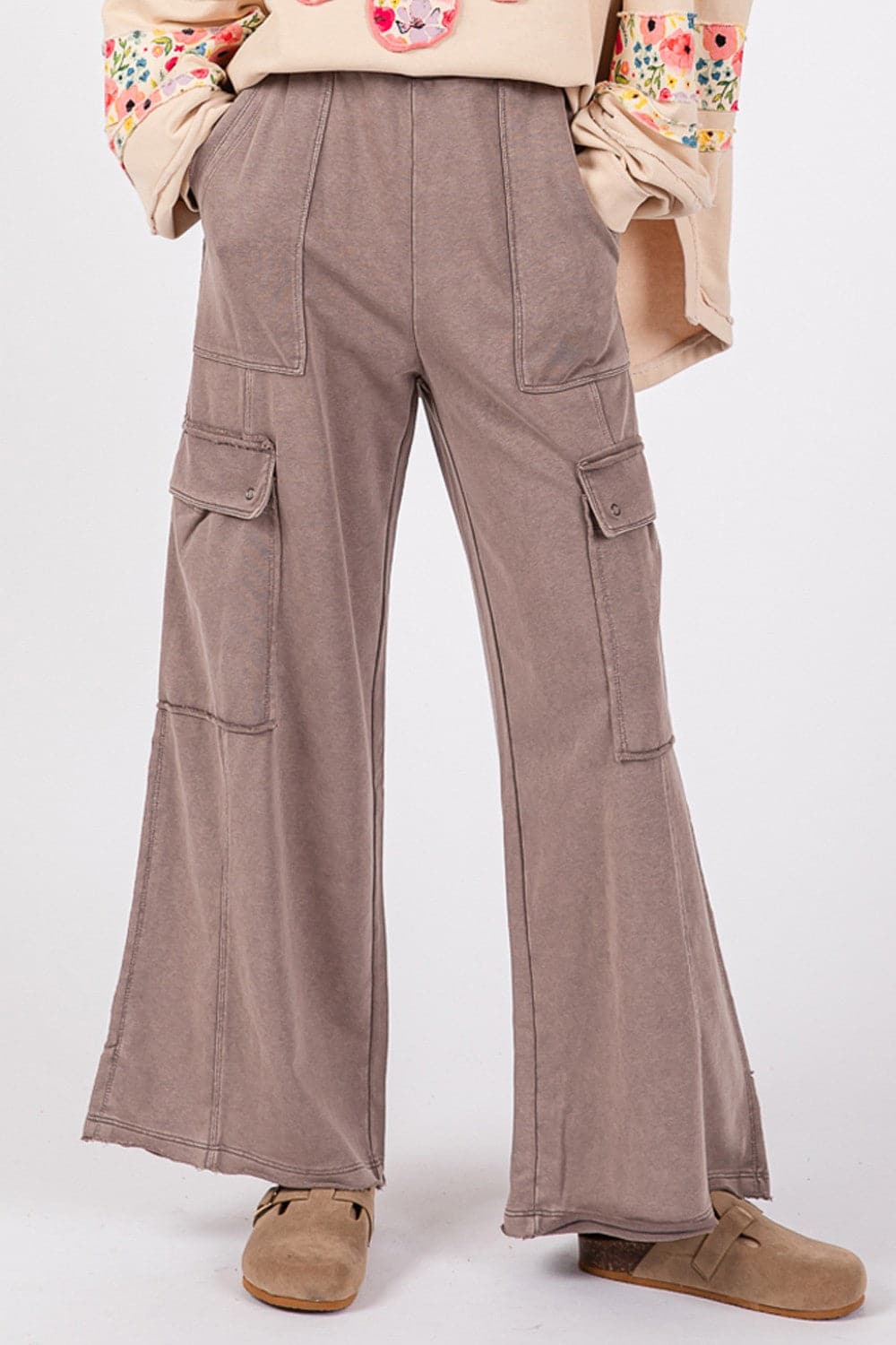 Chic mineral wash wide leg terry pants for effortless style