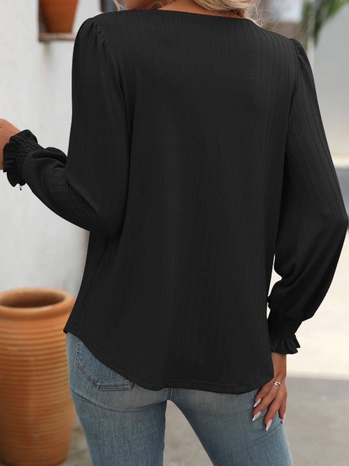 Square Neck Long Sleeve Top.