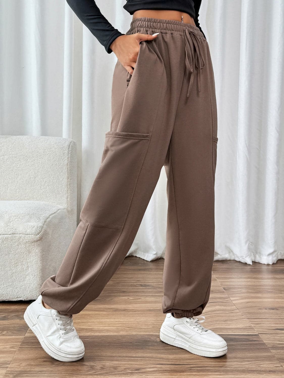 Sheer pocket joggers with adjustable ties