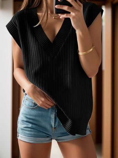 V-Neck Cap Sleeve Knit Vest.