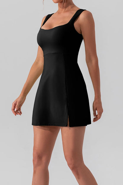 Square Neck Sleeveless Slit Mini Active Dress.