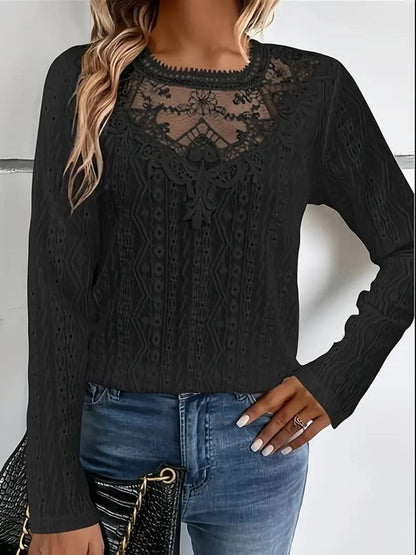 Lace Eyelet Long Sleeve Top.