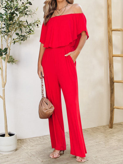 Ruffled Off-Shoulder Jumpsuit.